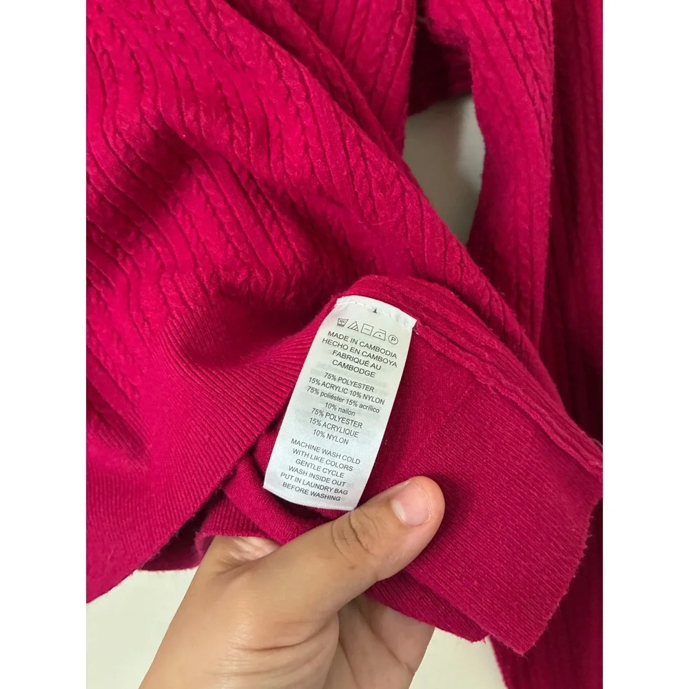 Michael Michael Kors Pink Cable Knit Shoulder Button Sweater Magenta Large